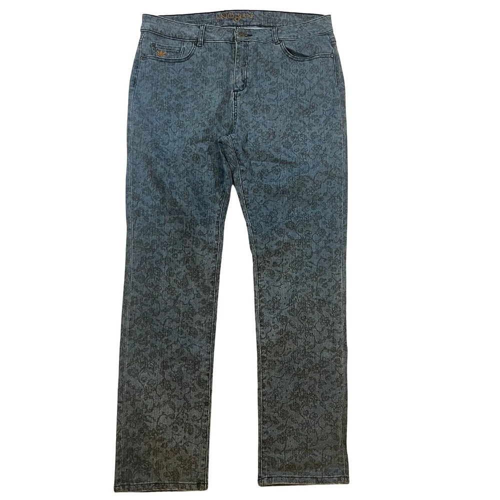 LNO Jeans Mustang Sally Floral Denim Pants Blue Grey Straight Leg Casual 12/14**